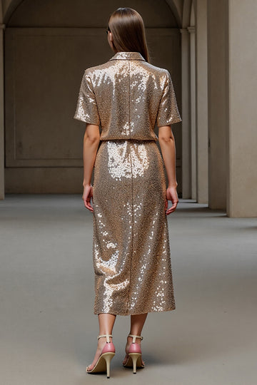 Sparkly Champagne Sheath Work Dress with Sequins
